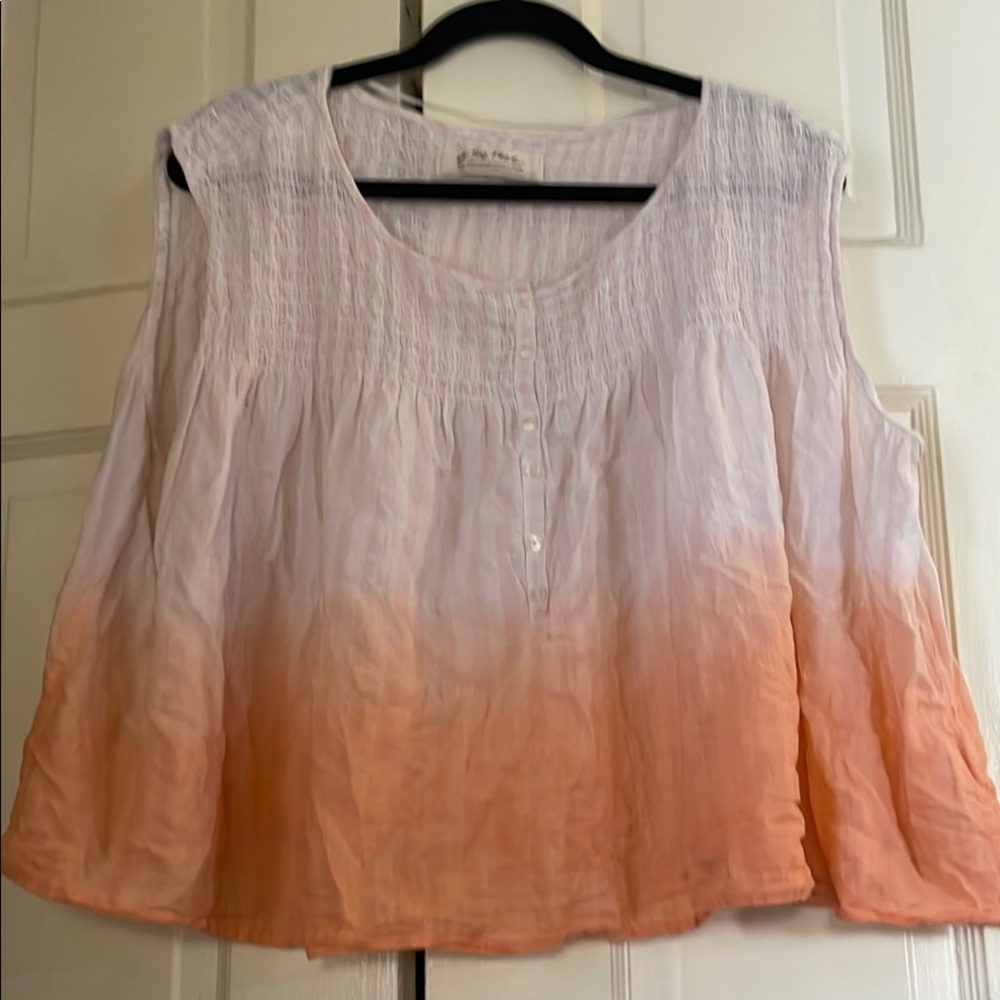 Free People Cream and White Relaxed Crop Blouse